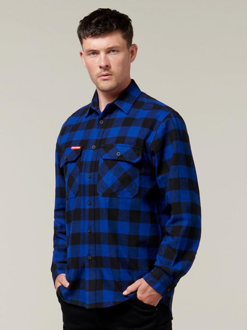 Hard Yakka Long Sleeve Check Flannel Cotton Work Shirt Durable CHECK/BLUE Y07295