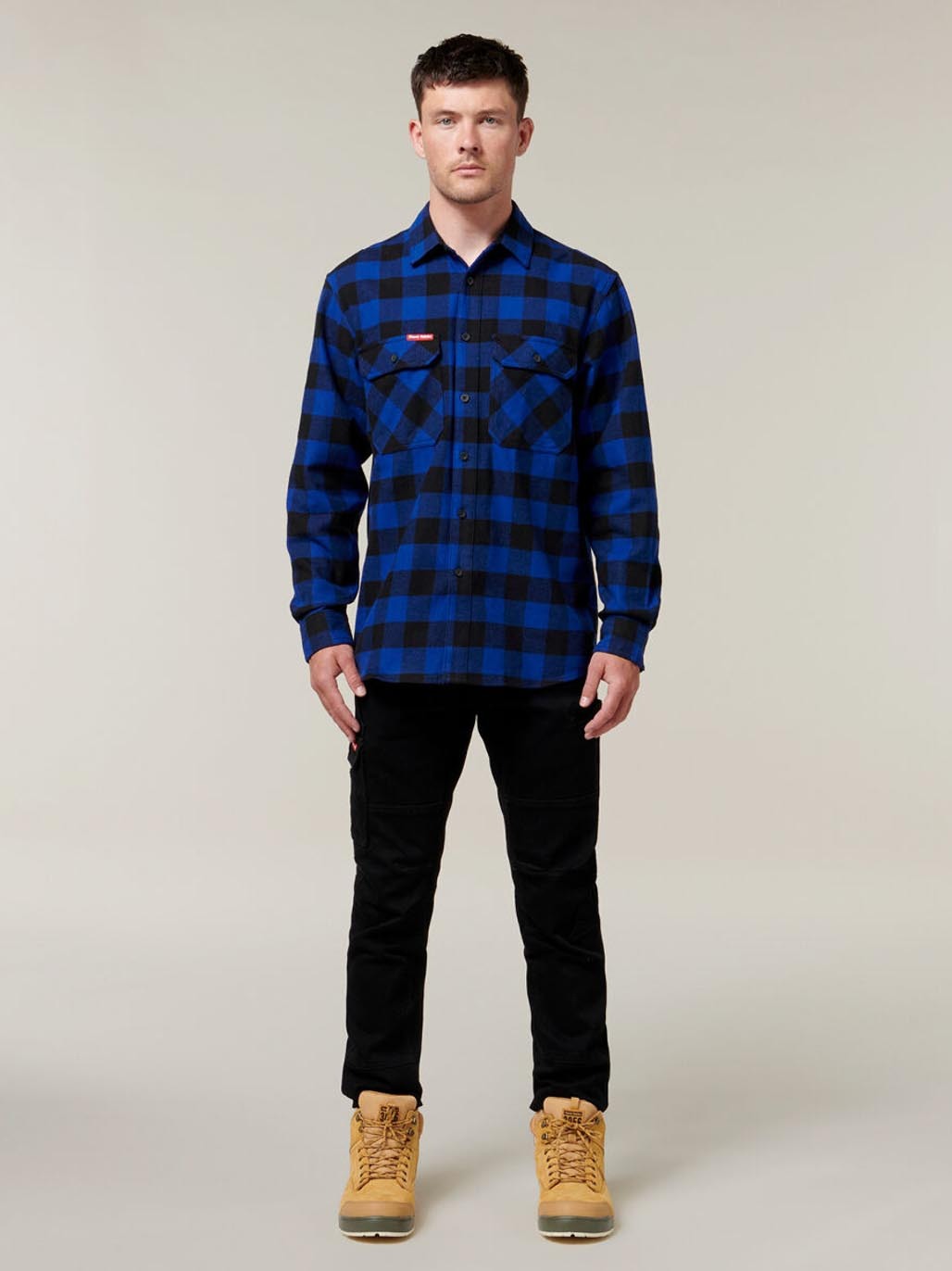 Hard Yakka Long Sleeve Check Flannel Cotton Work Shirt Durable CHECK/BLUE Y07295