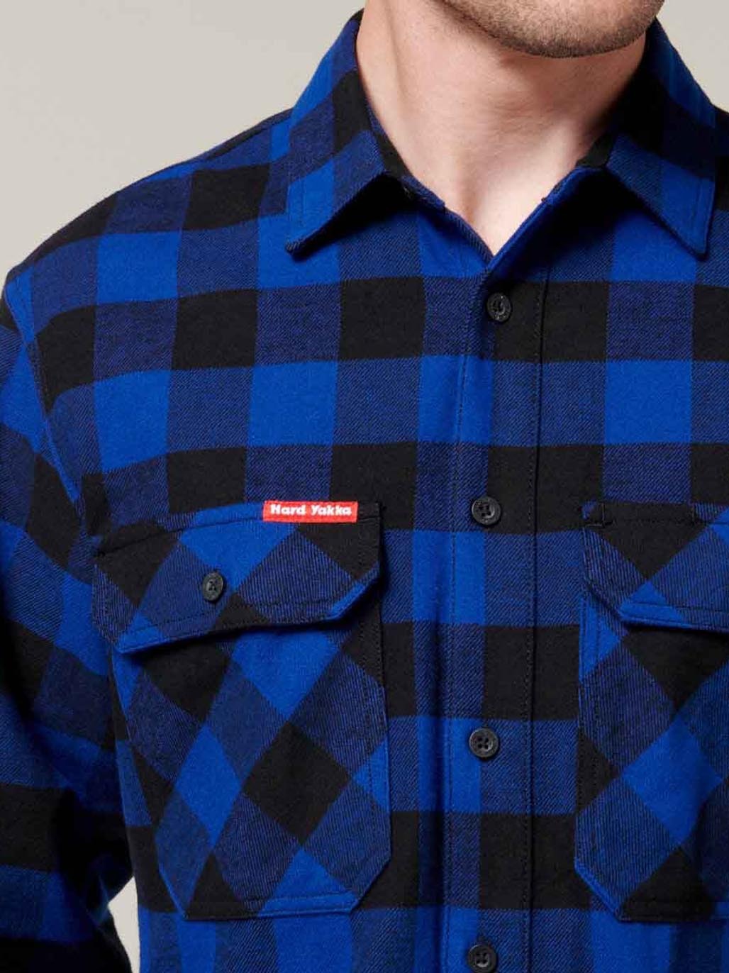 Hard Yakka Long Sleeve Check Flannel Cotton Work Shirt Durable CHECK/BLUE Y07295