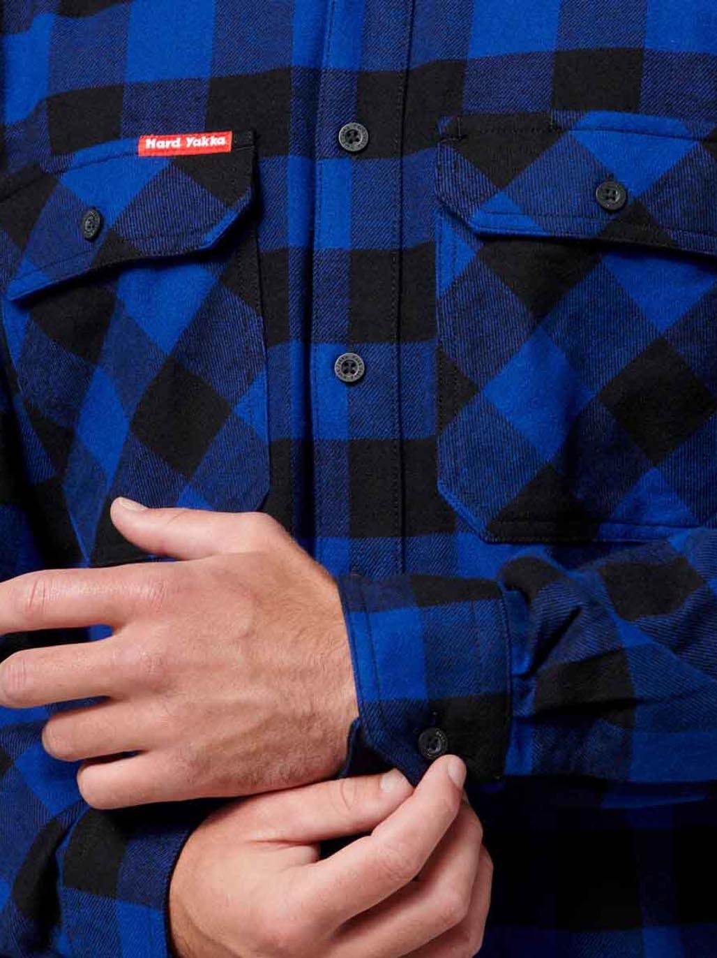 Hard Yakka Long Sleeve Check Flannel Cotton Work Shirt Durable CHECK/BLUE Y07295