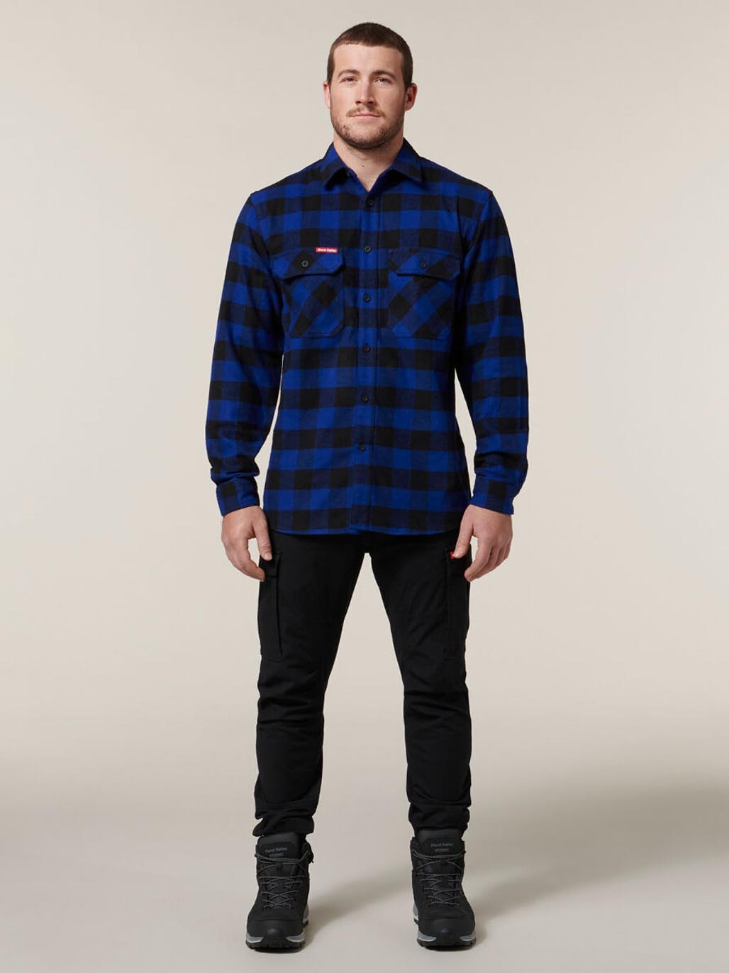 Hard Yakka Long Sleeve Check Flannel Cotton Work Shirt Durable CHECK/BLUE Y07295