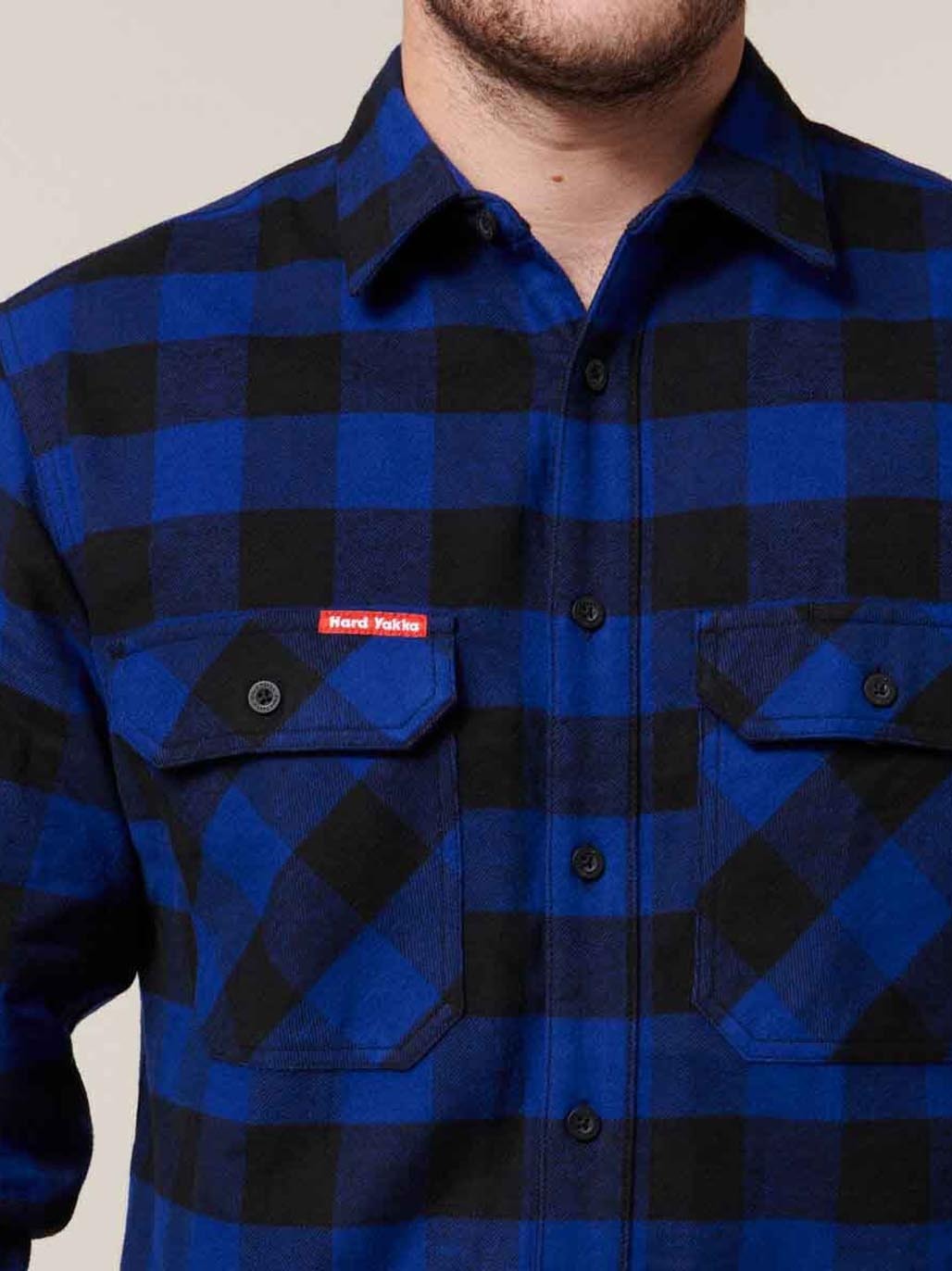 Hard Yakka Long Sleeve Check Flannel Cotton Work Shirt Durable CHECK/BLUE Y07295