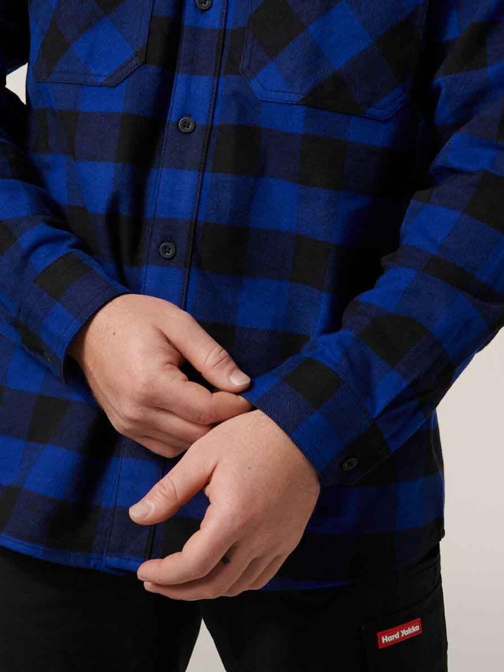 Hard Yakka Long Sleeve Check Flannel Cotton Work Shirt Durable CHECK/BLUE Y07295