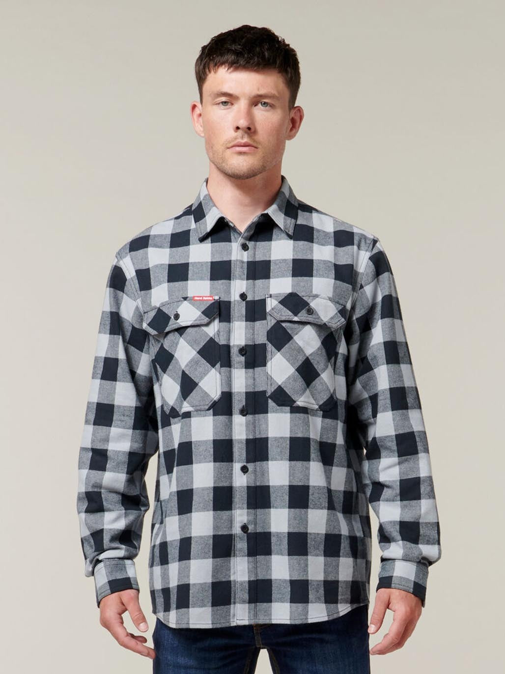 Hard Yakka Long Sleeve Check Flannel Cotton Work Shirt Durable SMOKE Y07295