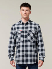 Hard Yakka Long Sleeve Check Flannel Cotton Work Shirt Durable SMOKE Y07295