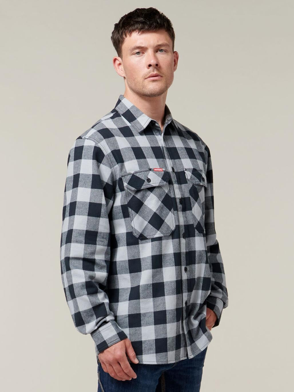 Hard Yakka Long Sleeve Check Flannel Cotton Work Shirt Durable SMOKE Y07295