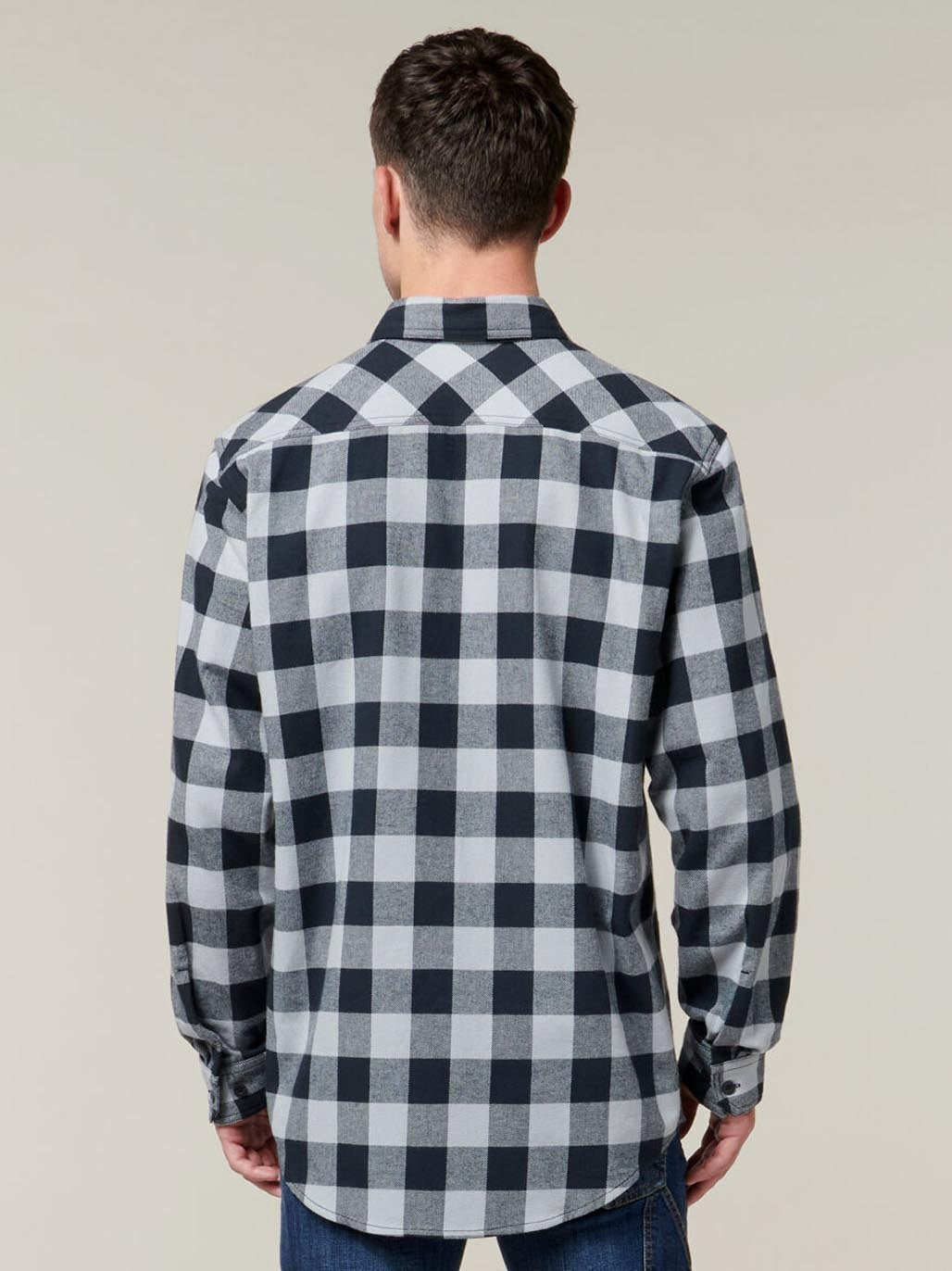 Hard Yakka Long Sleeve Check Flannel Cotton Work Shirt Durable SMOKE Y07295