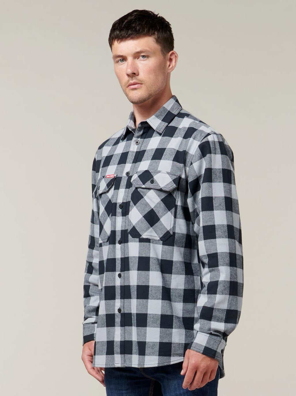 Hard Yakka Long Sleeve Check Flannel Cotton Work Shirt Durable SMOKE Y07295