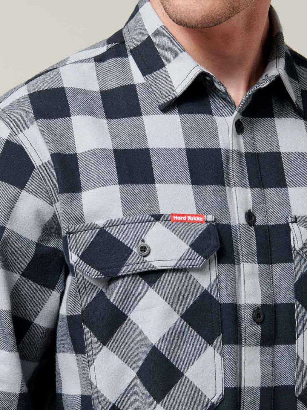 Hard Yakka Long Sleeve Check Flannel Cotton Work Shirt Durable SMOKE Y07295