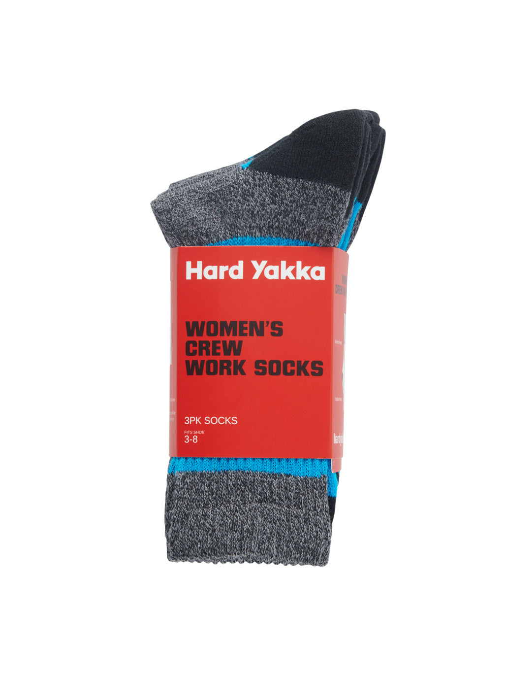 Hard Yakka Womens 3Pk Crew Socks Cotton Stretch Work Socks 3-8 BLUE/BLACK MARLE Y08606