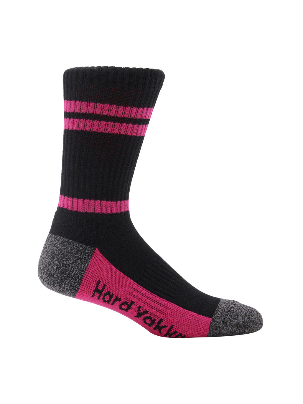 Hard Yakka Womens 3Pk Crew Socks Cotton Stretch Work Socks 3-8 PINK/BLACK MARLE Y08606