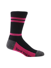 Hard Yakka Womens 3Pk Crew Socks Cotton Stretch Work Socks 3-8 PINK/BLACK MARLE Y08606