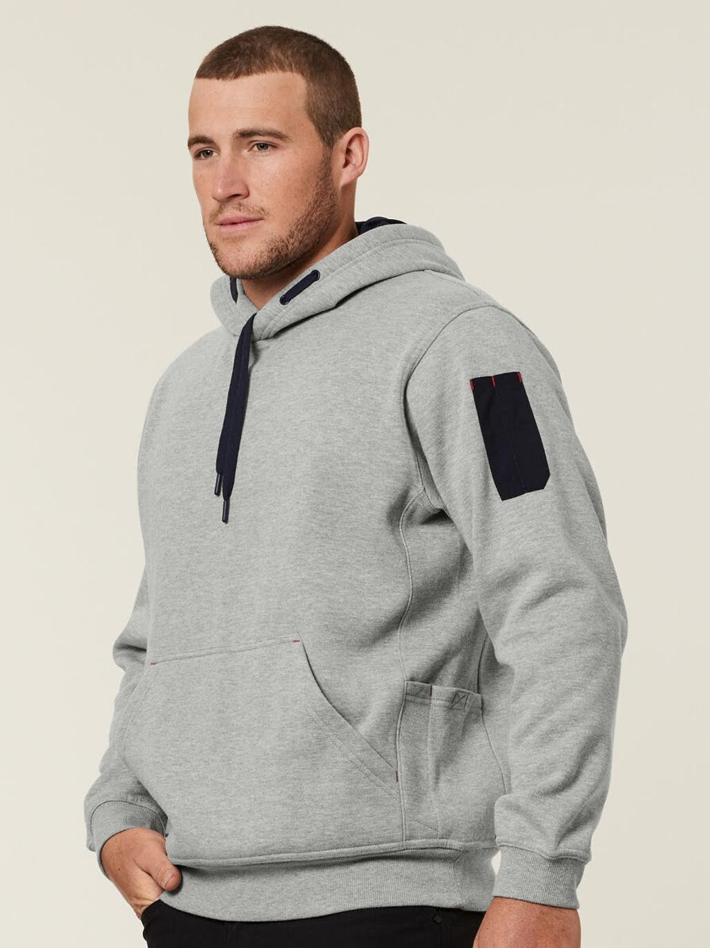 Hard Yakka Brushed Fleece Workwear Hoodie Utility Pocket Jumper GREY MARLY Y19326