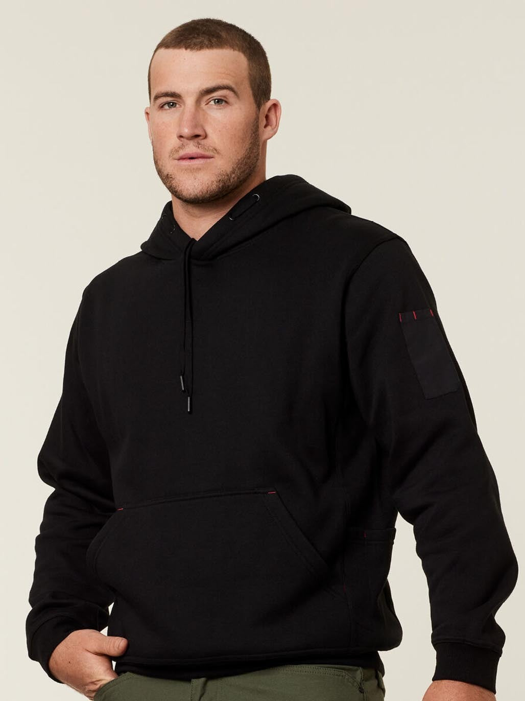 Hard Yakka Brushed Fleece Workwear Hoodie Utility Pocket Jumper Black Y19326