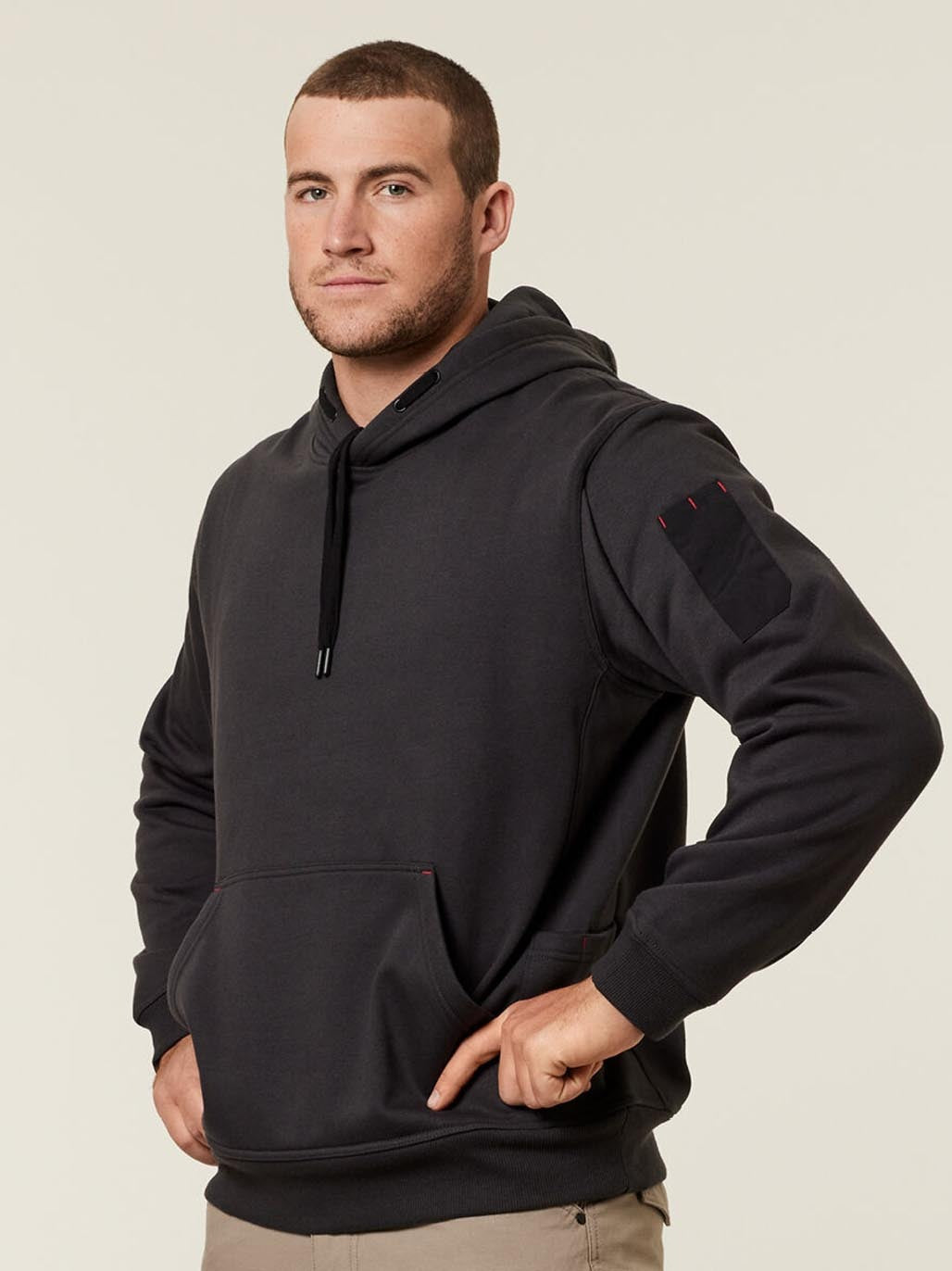 Hard Yakka Brushed Fleece Workwear Hoodie Utility Pocket Jumper CHARCOAL Y19326