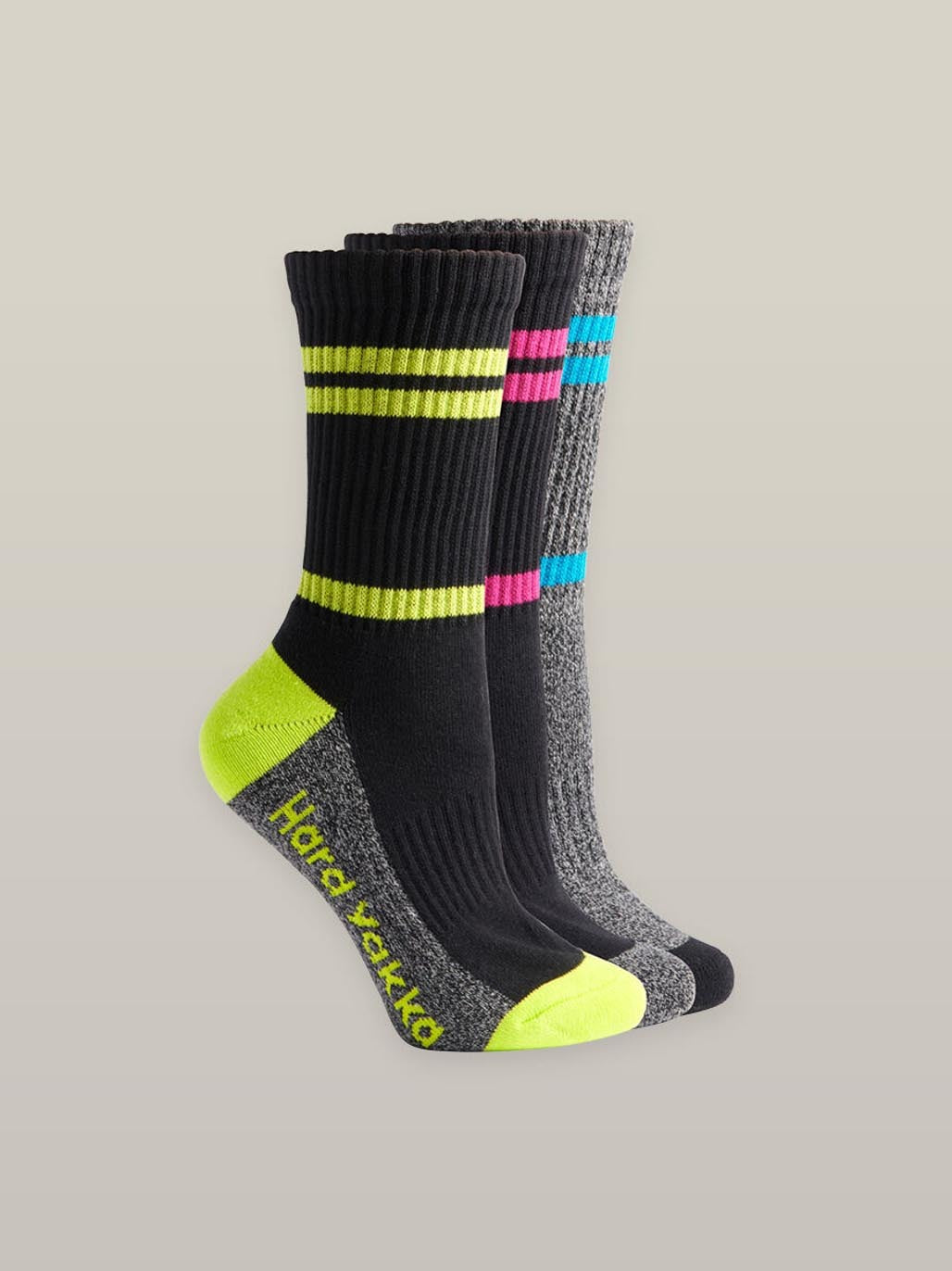 Hard Yakka Womens 3 Pack Crew Work Socks 3-8 Padded Boot Socks MLT Y20120