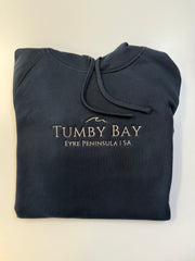 Tumby Bay Jetty DTG Print Wave embroidered Hoodie Unisex Navy