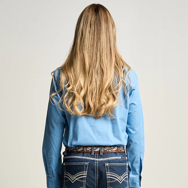 Outback Cobber Somerset Womens Half Button Long Sleeve Work Shirt Sky Blue Cotton UPF 50+