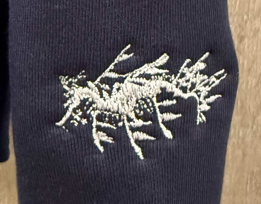 Tumby Bay Leafy Sea Dragon Embroidered Wave Women's Navy Relaxed Crew Jumper