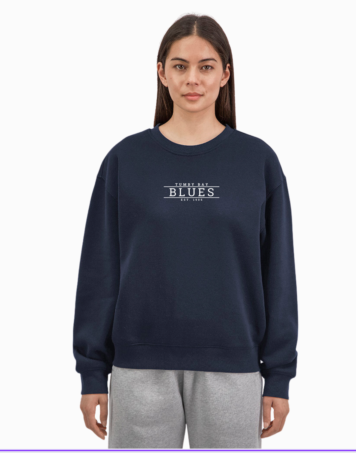 Tumby Bay Blues Womens Everyday Crew jumper Navy, Grey Embroidered X2007W