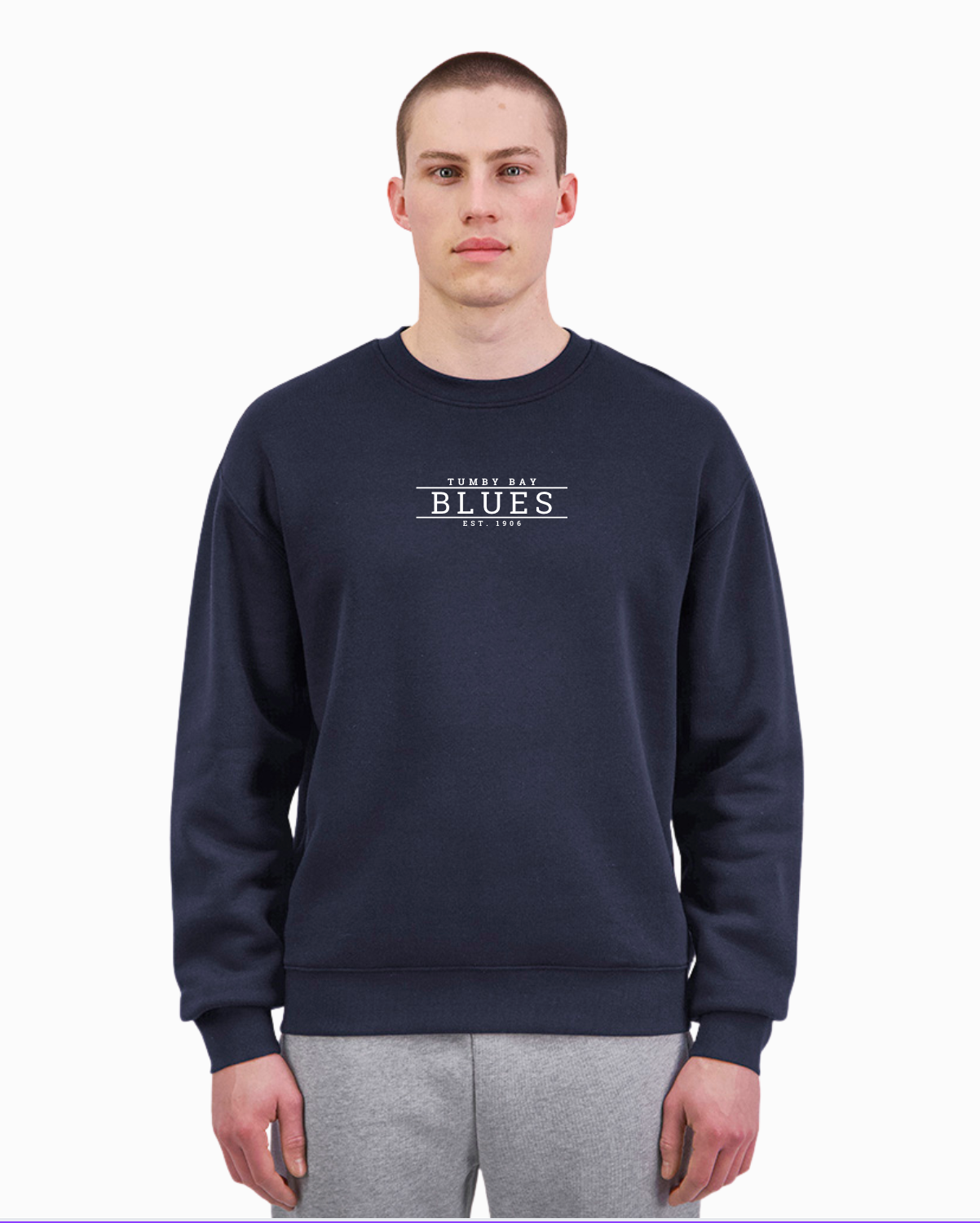 Tumby Bay Blues Mens / Unisex Everyday Crew jumper Navy, Grey Embroidered X2007M