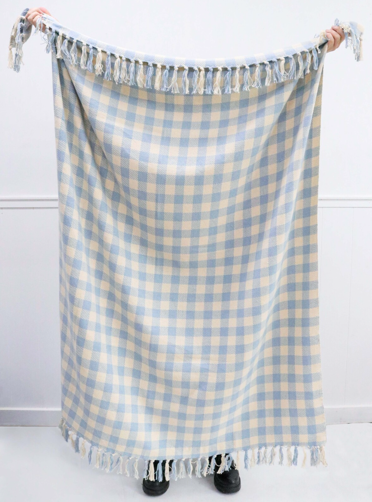 Throw Blue Summer Rug Cotton classic check pattern blanket 125x150cm
