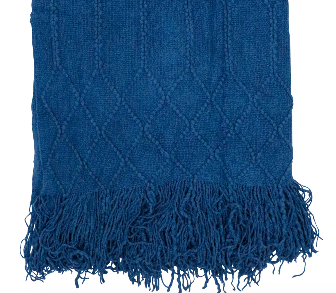 Throw Newport Deep Blue Rug textured weave Blanket 118x190cm