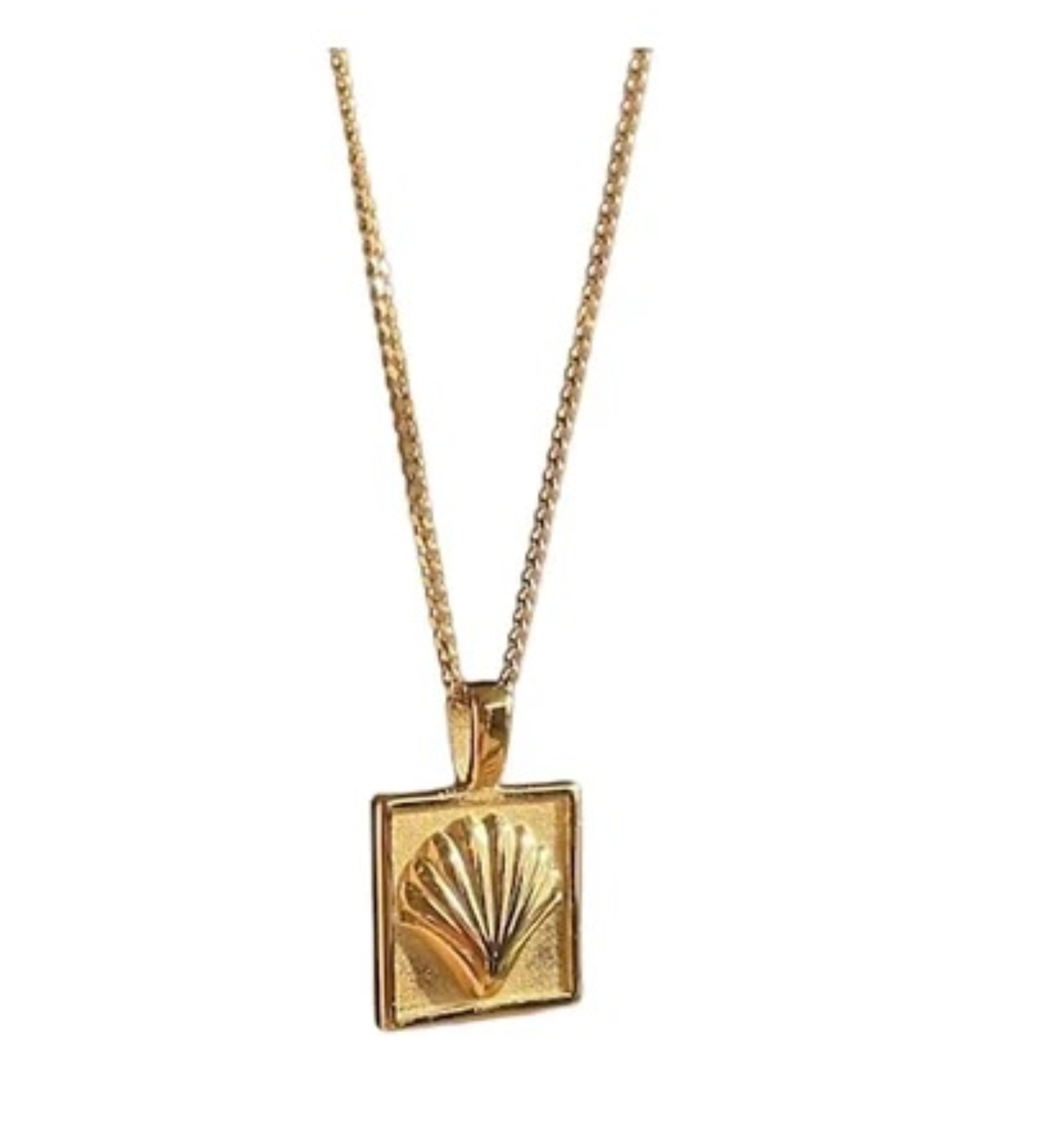 Sea Soul Clam Charm Necklace Square Pendant Necklace PVD Gold Stainless Steel