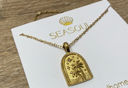 Sea Soul Paradise Palm Necklace Stainless Steel Base 18k Gold Plated  Arch pendant with island details inside