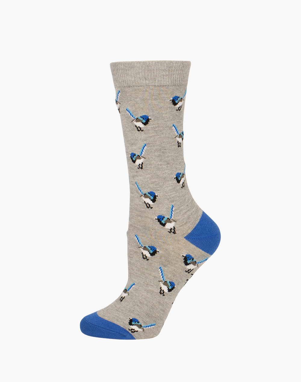 WOMENS Fun Socks Grey Blue BLUE WREN BAMBOO SOCK