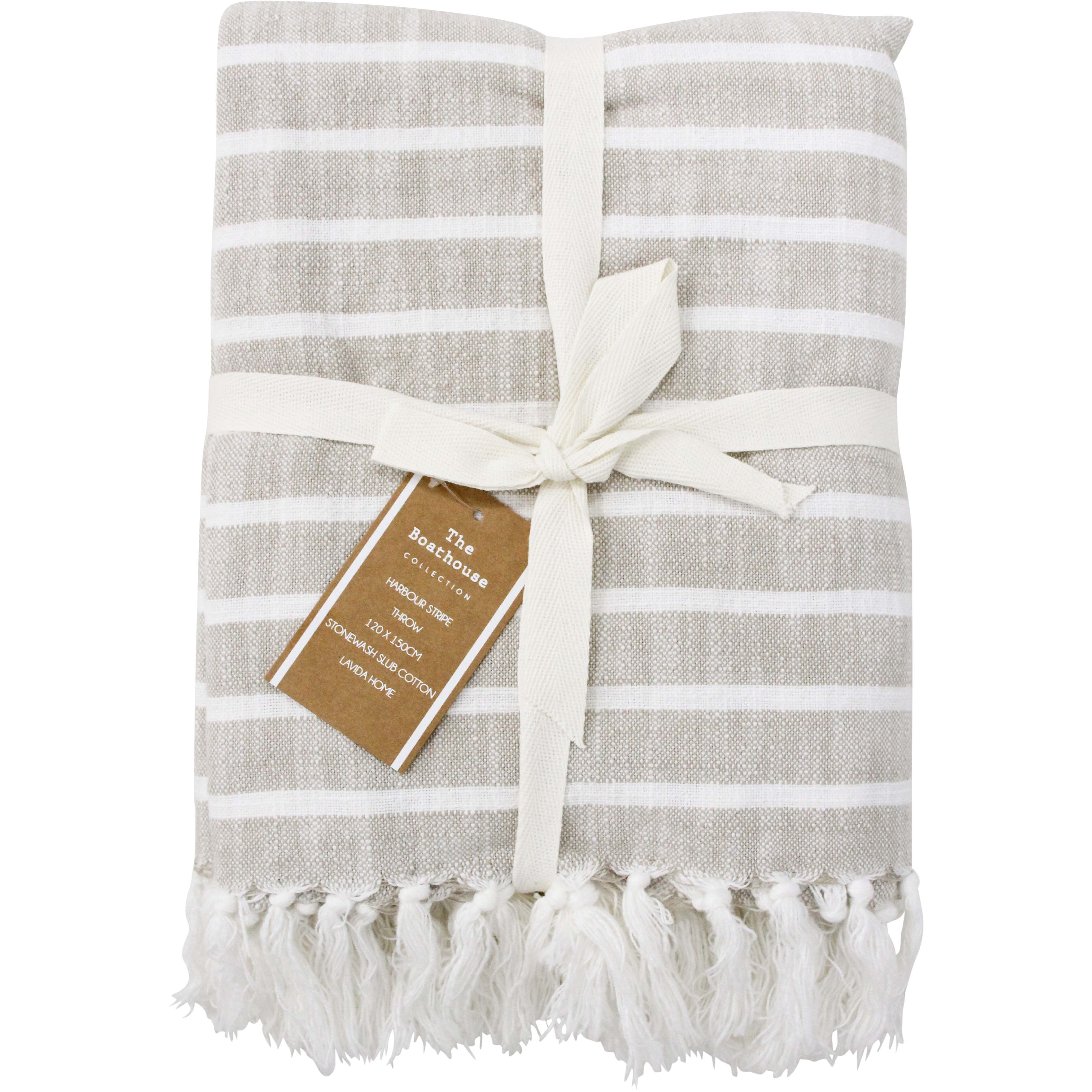 Throw Harbour Stripe Dune Blanket 120x150cm 100% Cotton Coastal Rug Gift