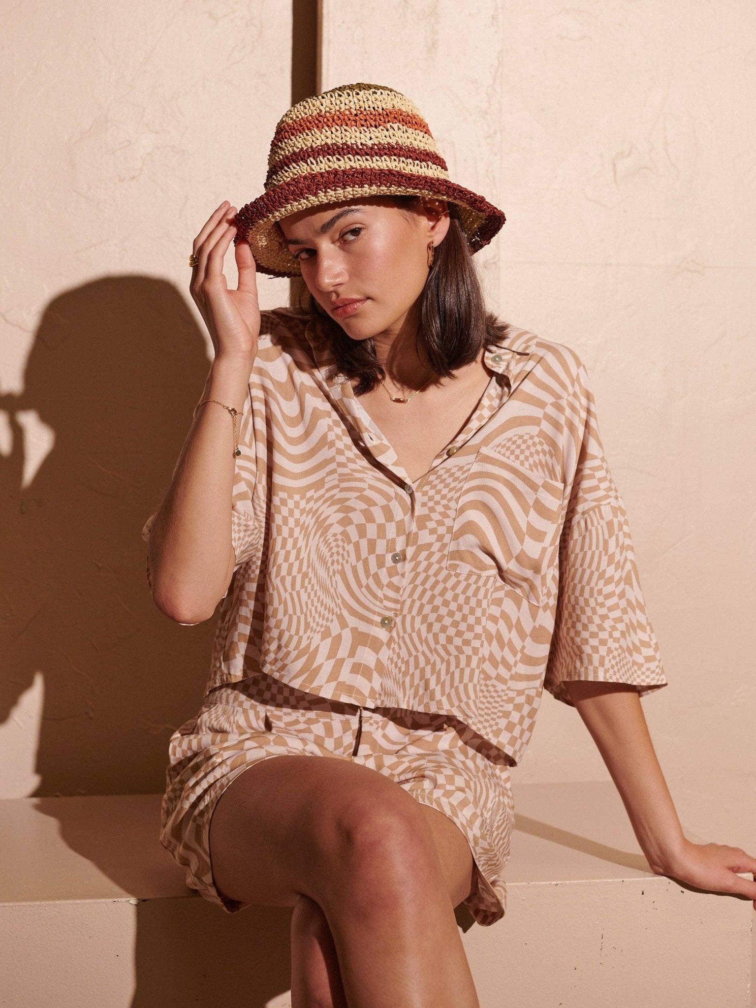 Alana Striped Straw Bucket Hat - Land to Coast
