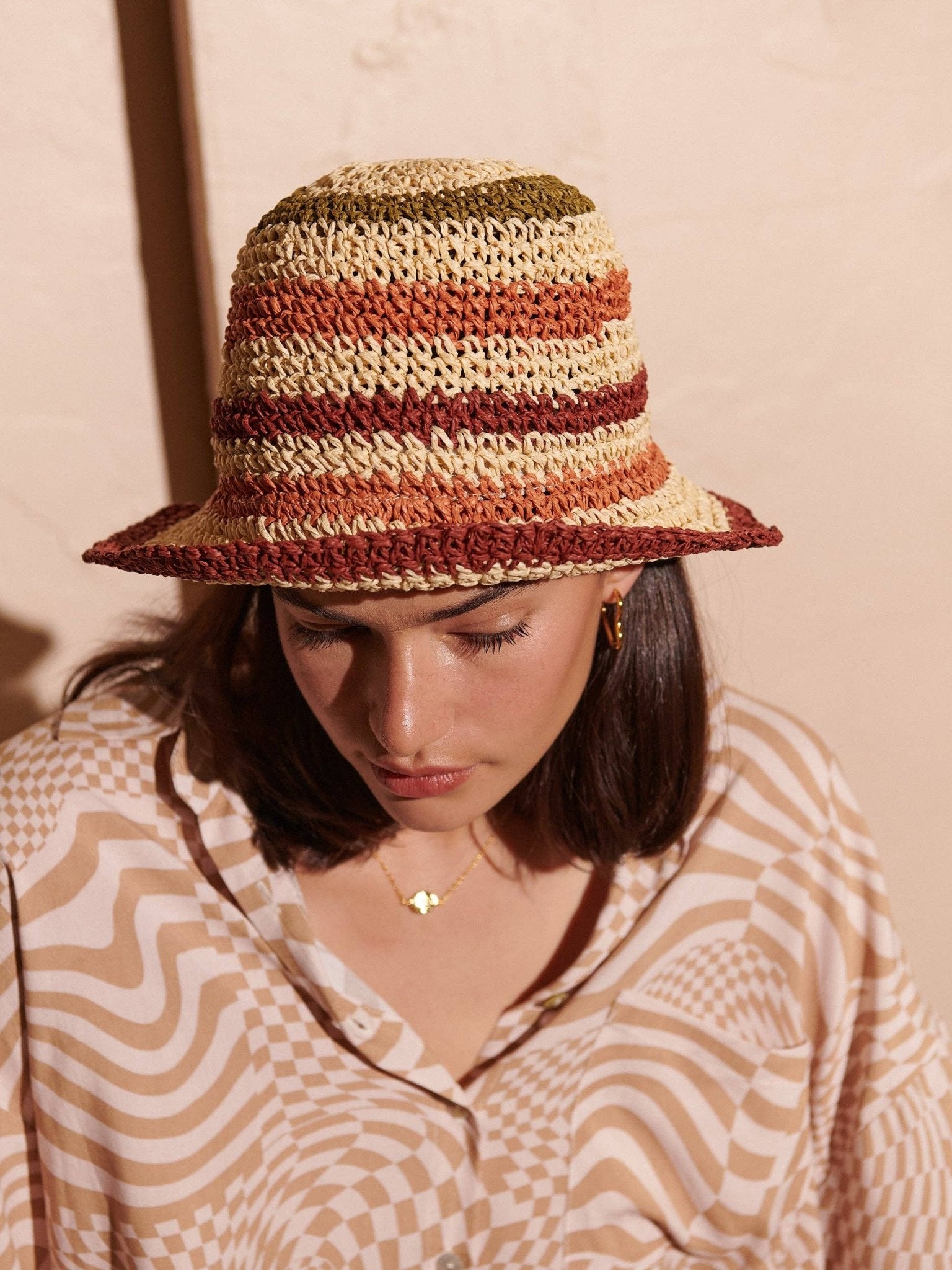 Alana Striped Straw Bucket Hat - Land to Coast