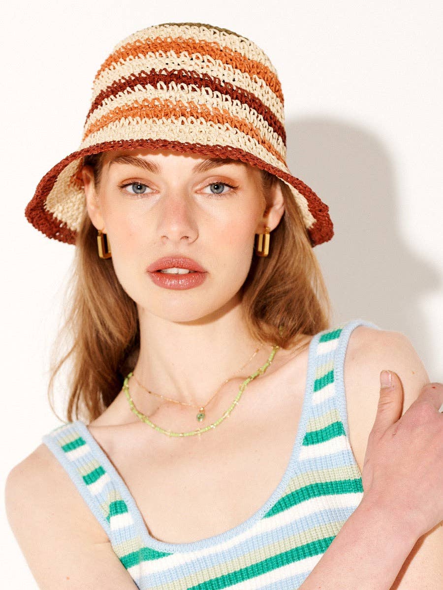 Alana Striped Straw Bucket Hat - Land to Coast
