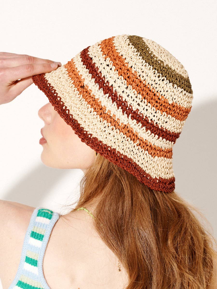 Alana Striped Straw Bucket Hat - Land to Coast