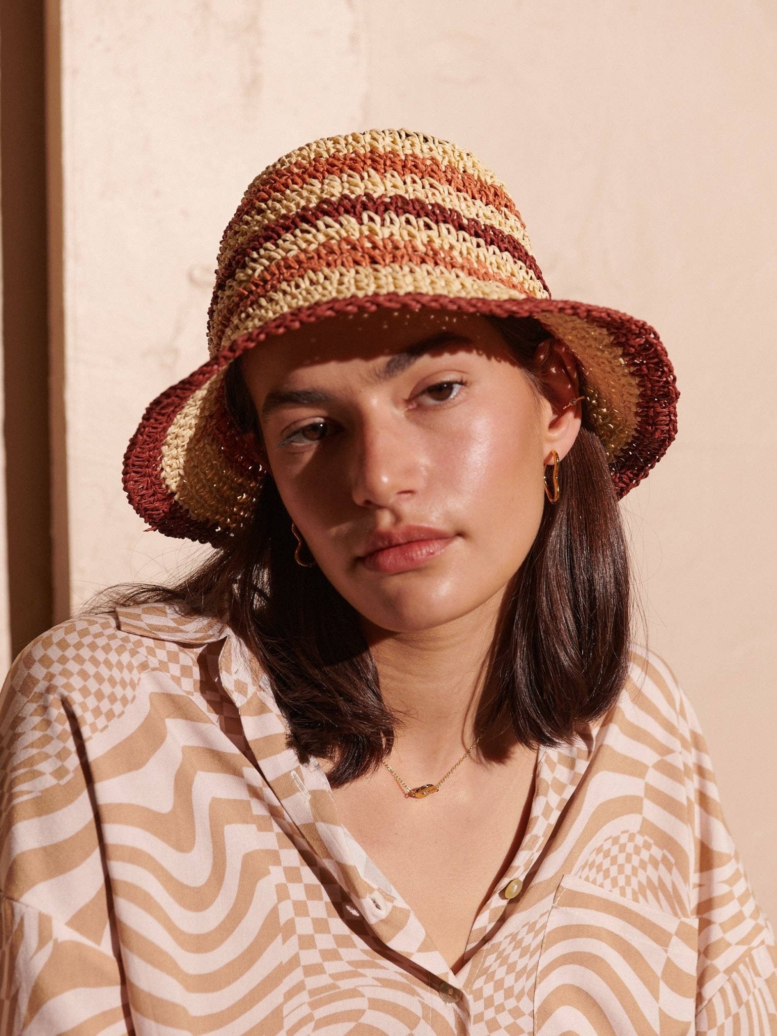 Alana Striped Straw Bucket Hat - Land to Coast