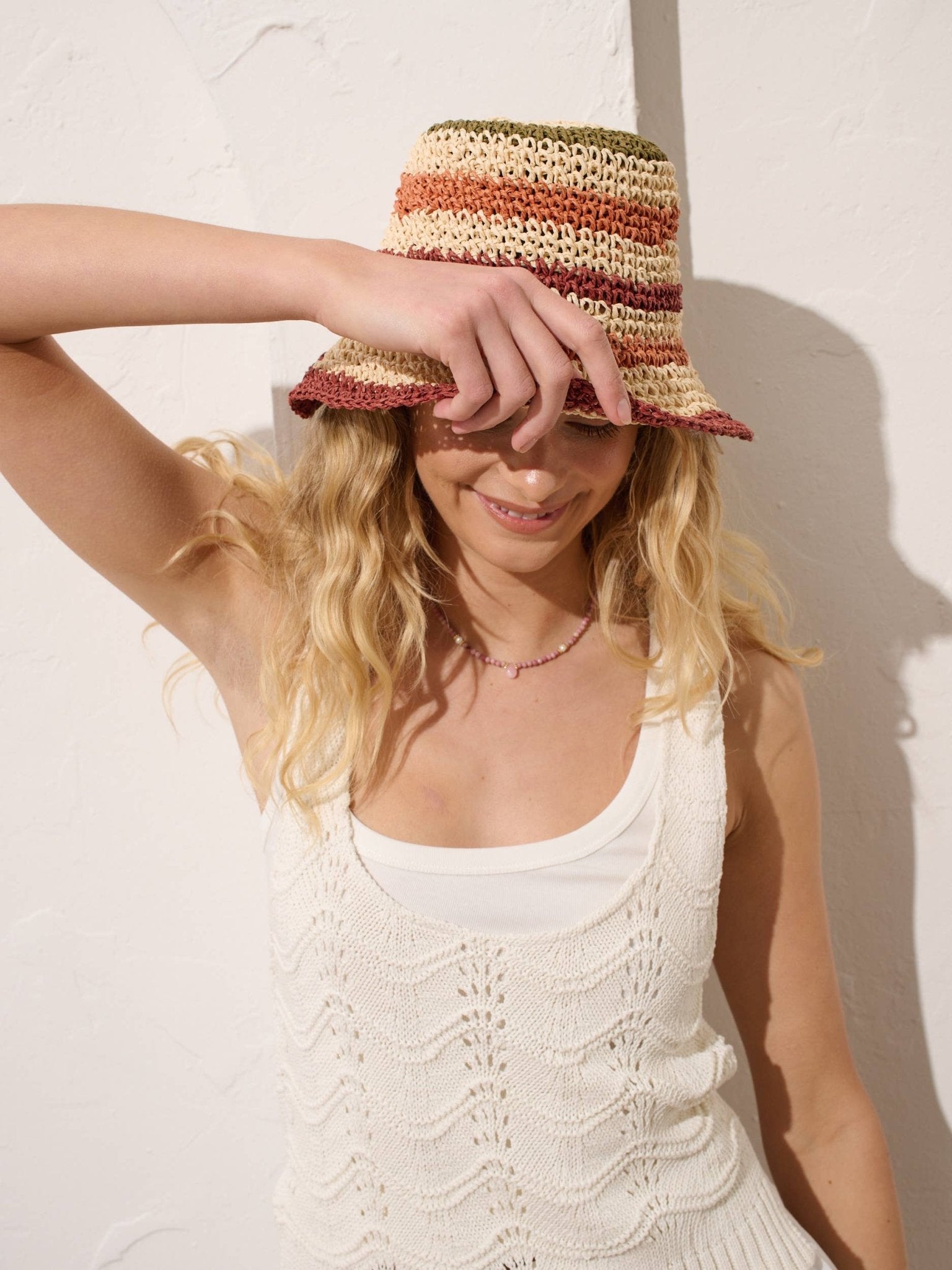 Alana Striped Straw Bucket Hat - Land to Coast