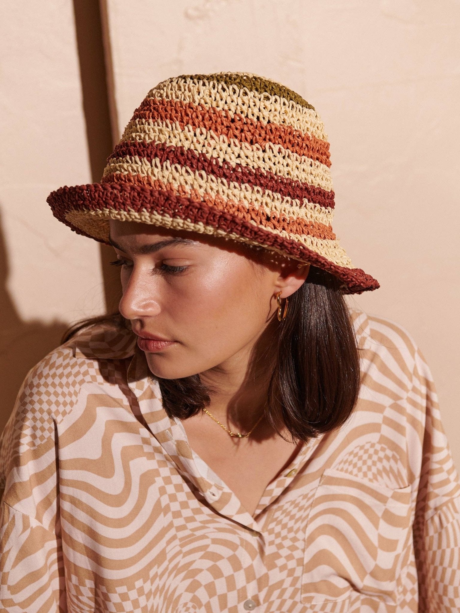 Alana Striped Straw Bucket Hat - Land to Coast
