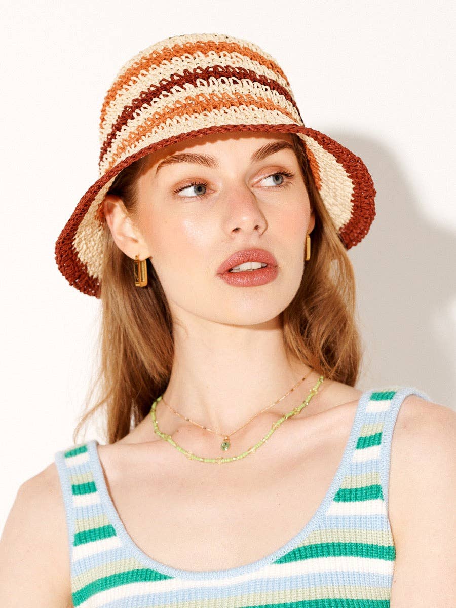 Alana Striped Straw Bucket Hat - Land to Coast