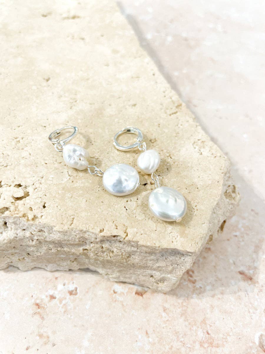Aura Pearl Silver Plated Earrings - Land to Coast