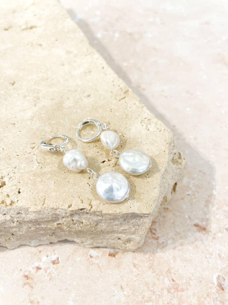 Aura Pearl Silver Plated Earrings - Land to Coast