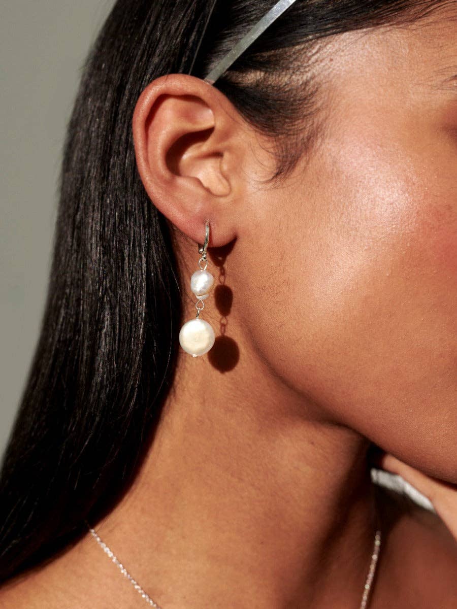 Aura Pearl Silver Plated Earrings - Land to Coast