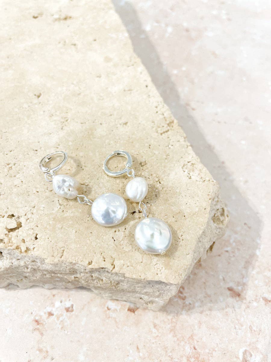 Aura Pearl Silver Plated Earrings - Land to Coast