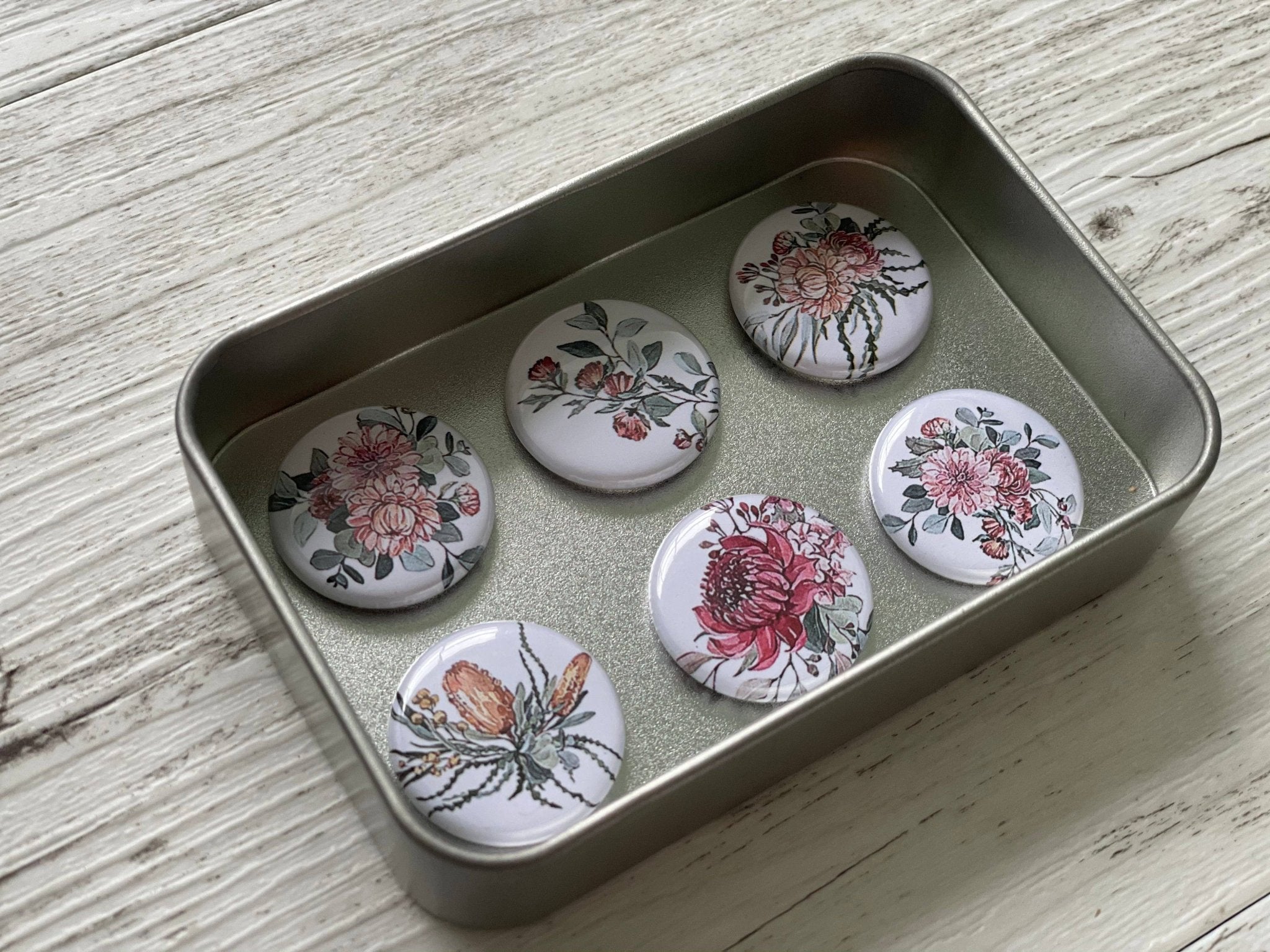 AUSTRALIAN NATIVE BOUQUET Magnets set of 6 in tin - Land to Coast