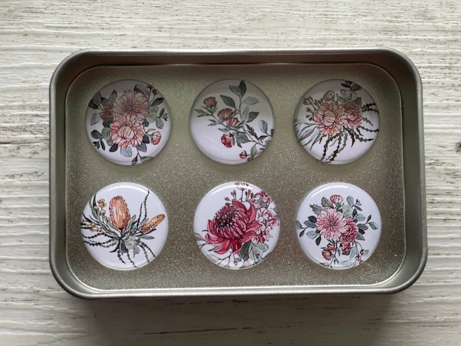 AUSTRALIAN NATIVE BOUQUET Magnets set of 6 in tin - Land to Coast