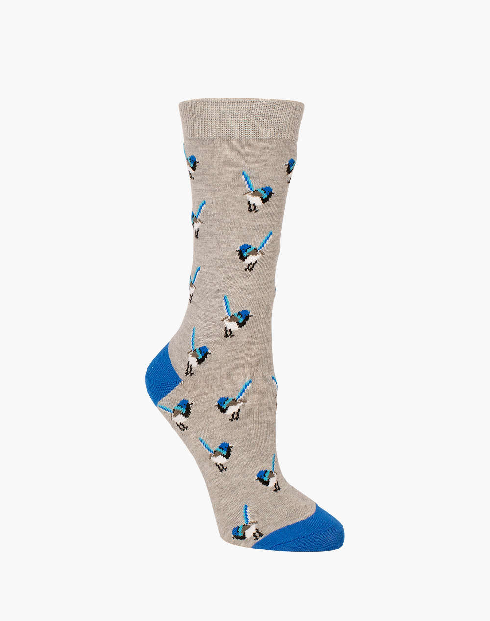 WOMENS Fun Socks Grey Blue BLUE WREN BAMBOO SOCK