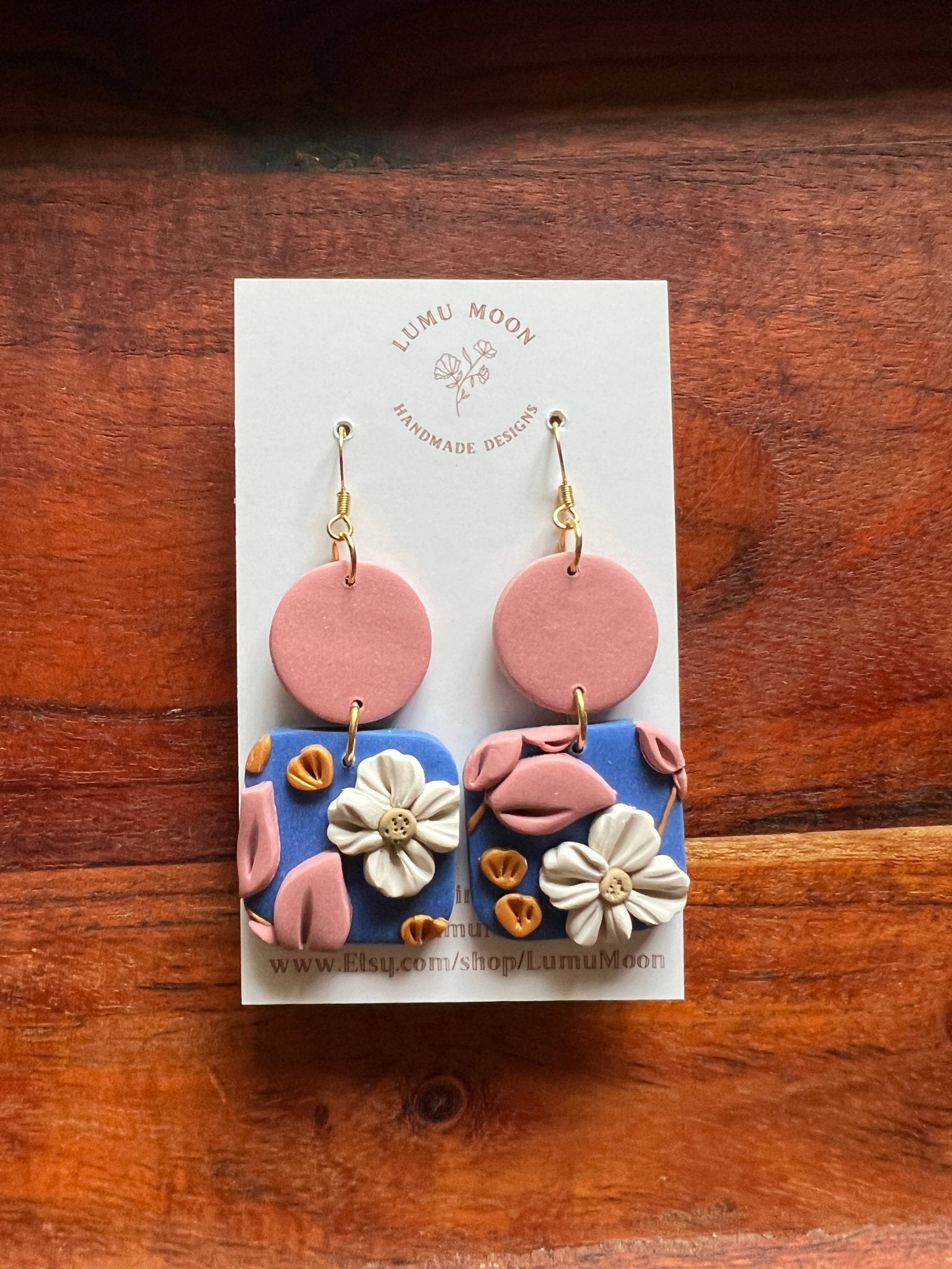 Blue Blossom - Pink & Square Earrings - Land to Coast