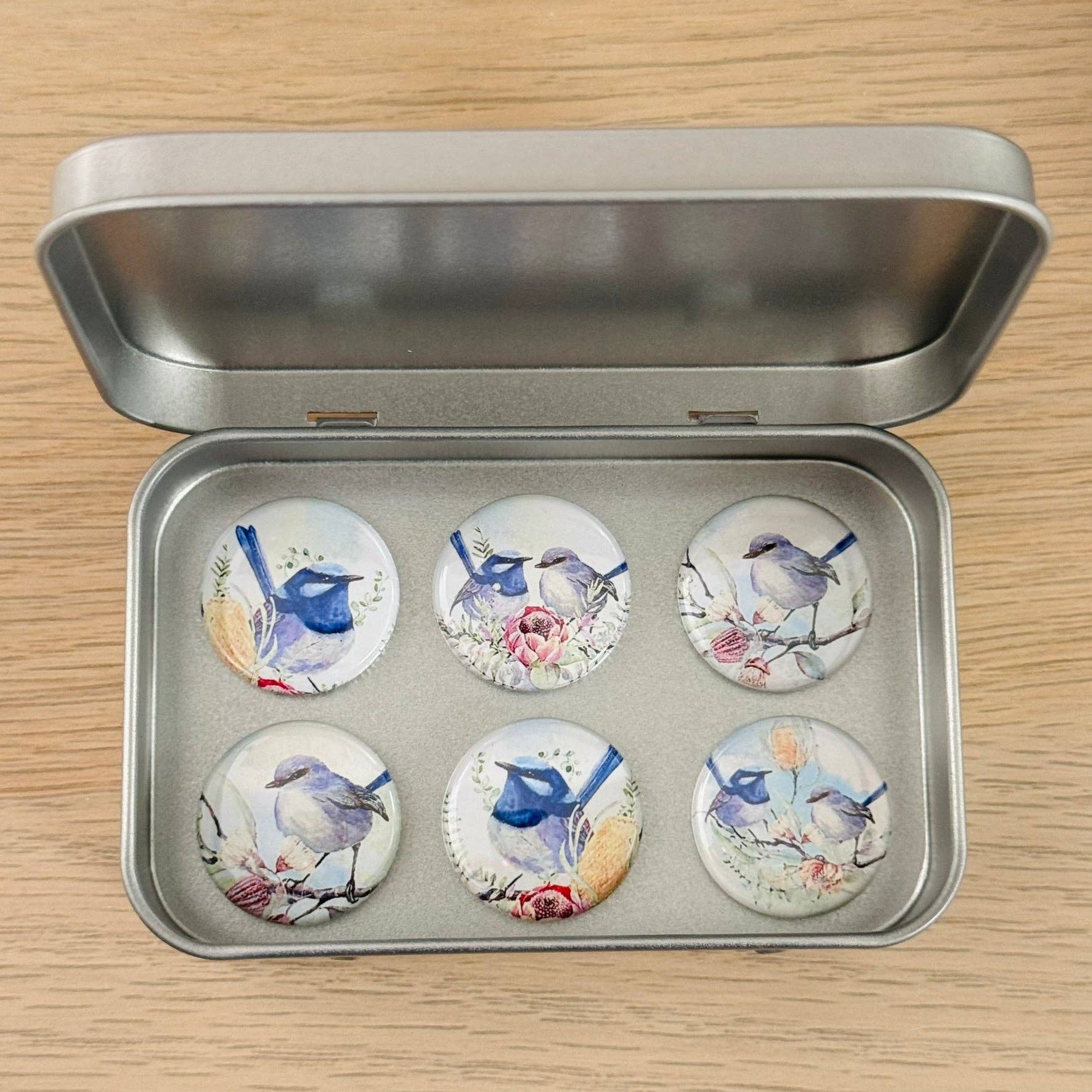 Blue Fairy Wren Magnets set of 6 in tin - Land to Coast