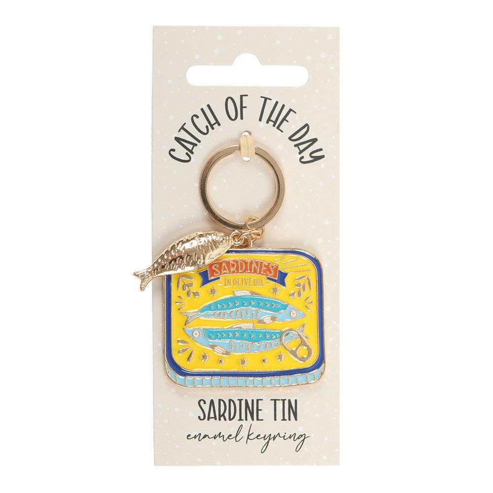 Sardine Tin Alloy and Enamel Catch Of The Day Fish Keyring Gift