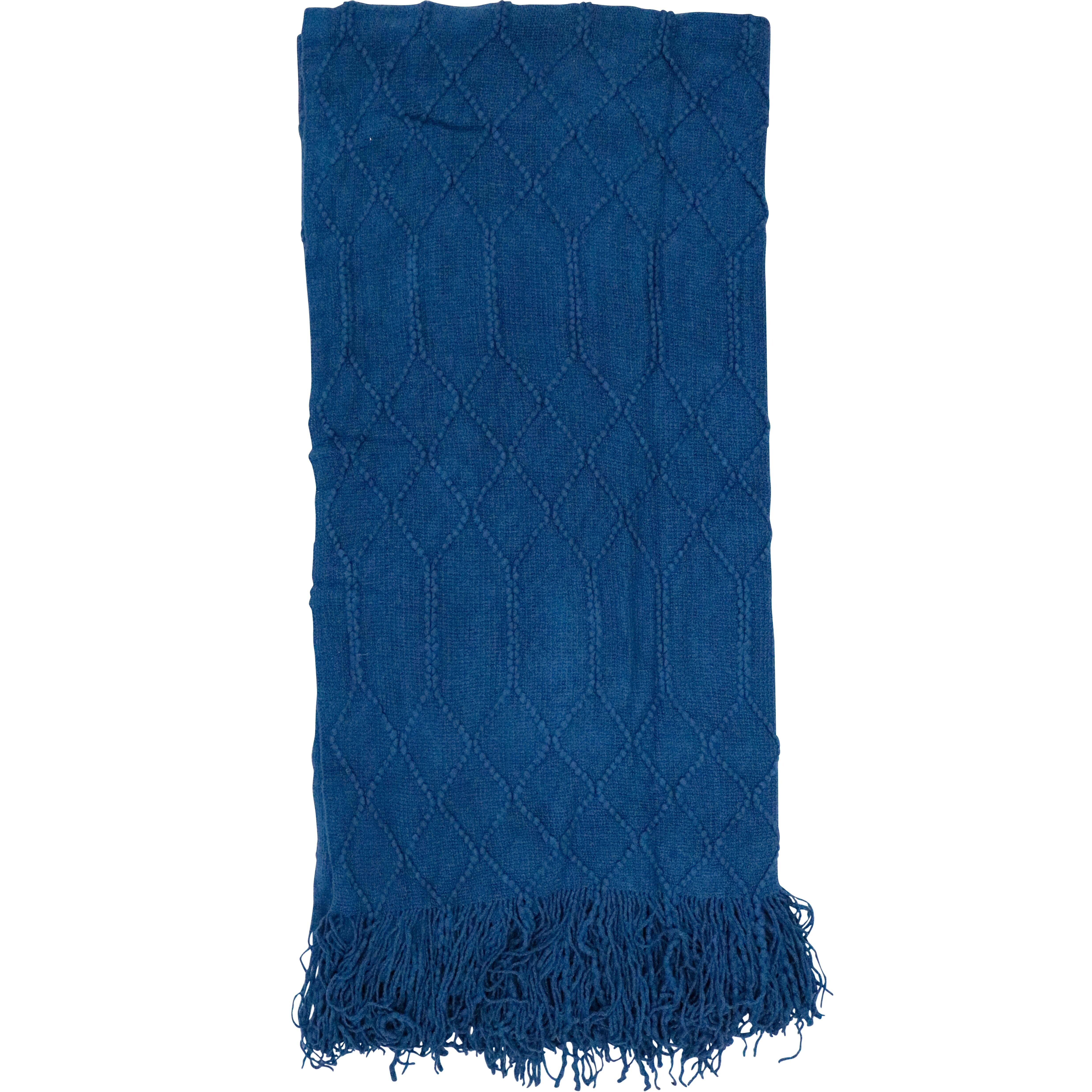 Throw Newport Deep Blue Rug textured weave Blanket 118x190cm